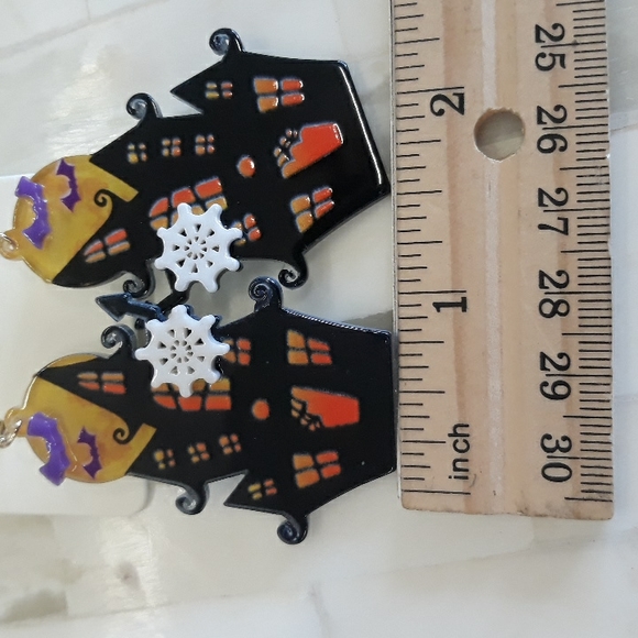 Halloween Moon & House Dangle Earrings - Picture 6 of 7